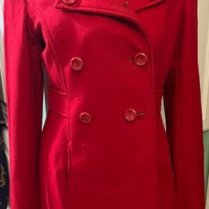 Tulle Women's Vibrant Red Wool Blend Pea Coat Women’s Medium